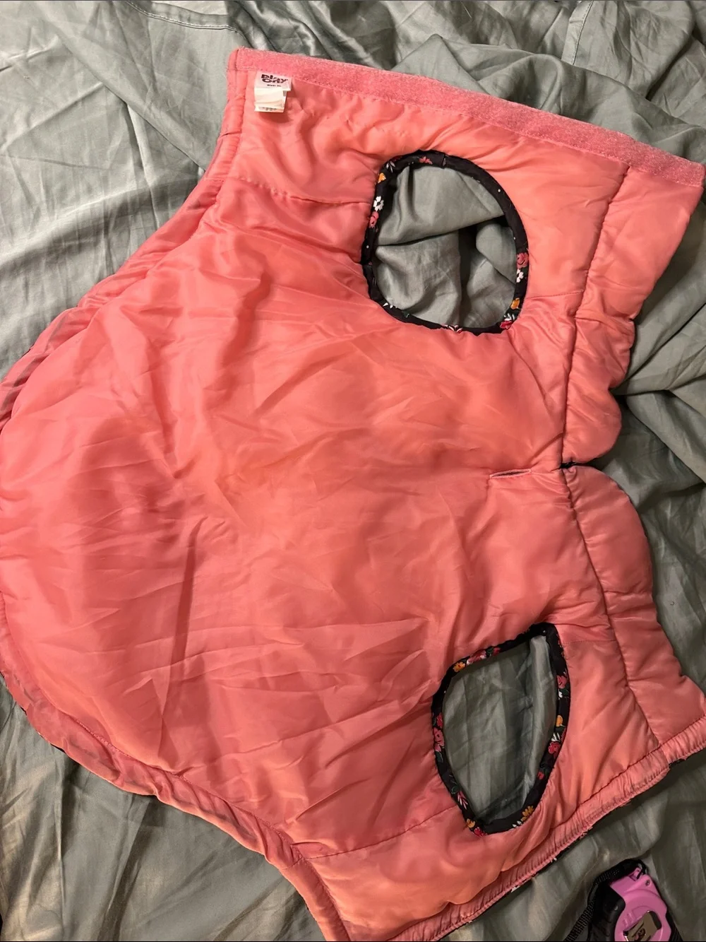 Play On! XL Dog Puffer Vest Coat Black Floral Pink Quilted Winter Jacket